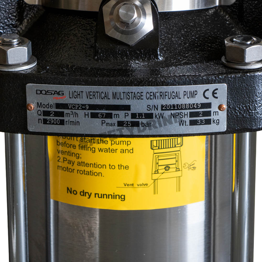 ปั๊มอัดเมมเบรน RO แนวตั้ง ยี่ห้อ DOSAG ขนาด 3 แรงม้า พร้อมใบพัด 22 ใบพัด (รุ่น 2-22 / 2.2 kW)