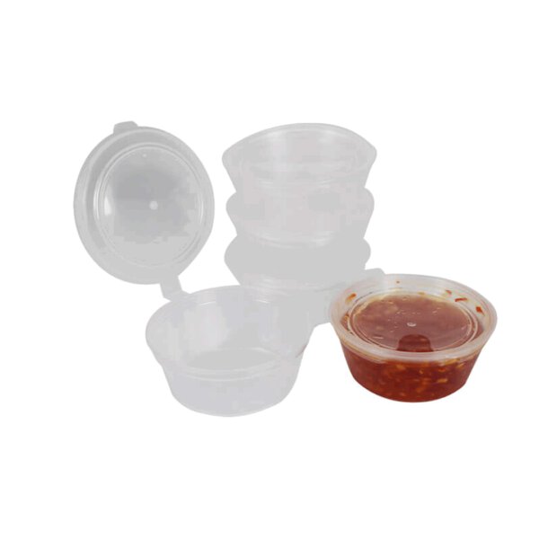 ถ้วยน้ำจิ้ม 1.5 ออนซ์ ฝาในตัว ฝา Ø 5.2 cm ,ก้น Ø 4.5 cm, สูง 2.7 cm