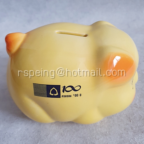 กระปุกออมสิน เซรามิค ครบรอบ 100 ปี ธนาคารไทยพาณิชย์ หมูสีเหลือง