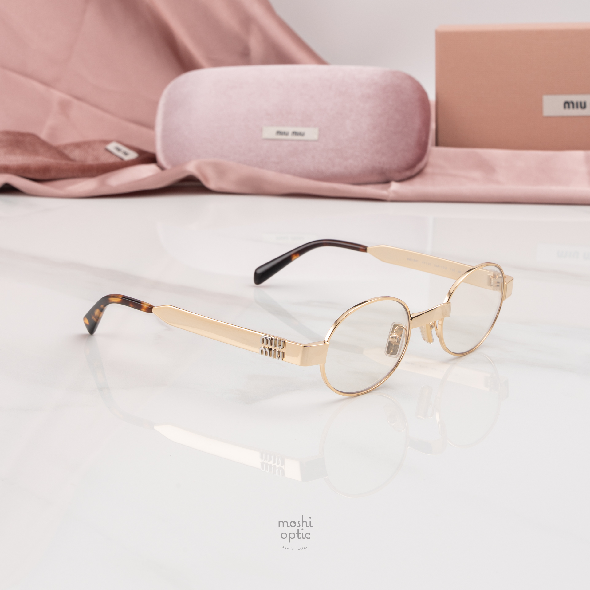 Miu Miu MUB51S 5AK10W Sunglasses Gold Oval Frame, Clear Lenses แว่นกันแดด Miu Miu Glimpse MUB51S 5AK10W Gold Blue-violet  main image 3