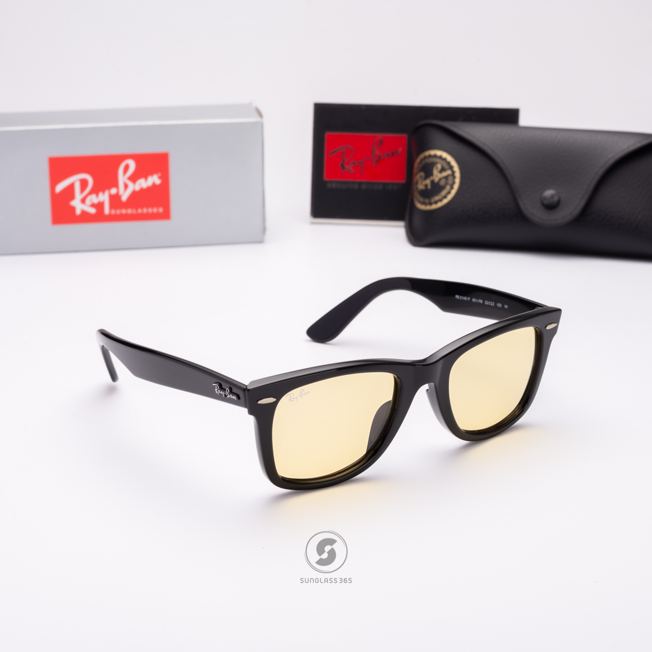Ray Ban Wayfarer RB2140F 901/R6 Black Yellow Classic