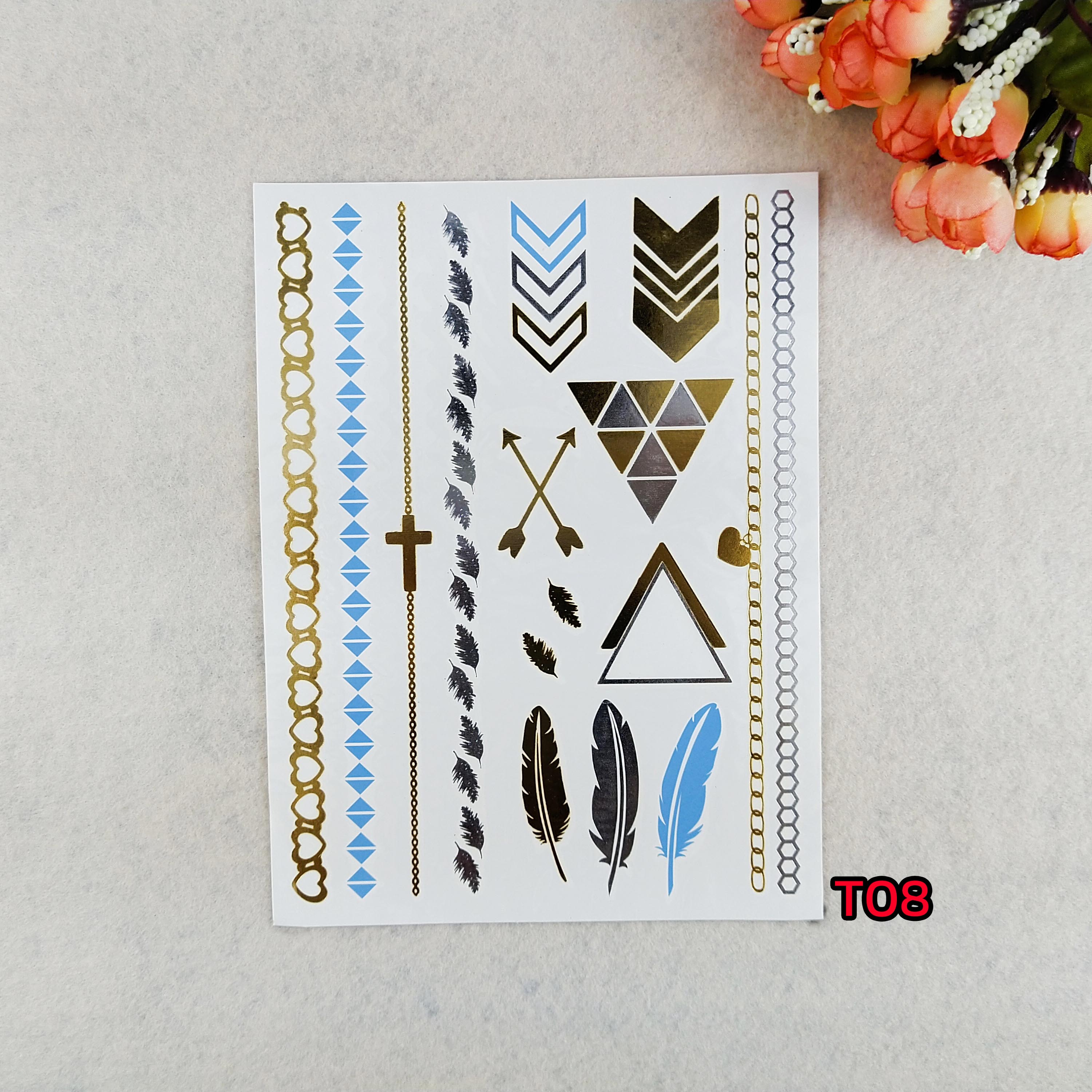 พร้อมส่ง✨ Tattoo✨⭐️ แทททูติดตัว✨⭐️ สีเงิน✨⭐️สีทอง✨⭐️ติดง่ายมาก✨⭐️ แค่ 30 วินาที ก็สวยในพริบตา ✨⭐️ไม่เป็นอันตรายต่อผิว✨⭐️08