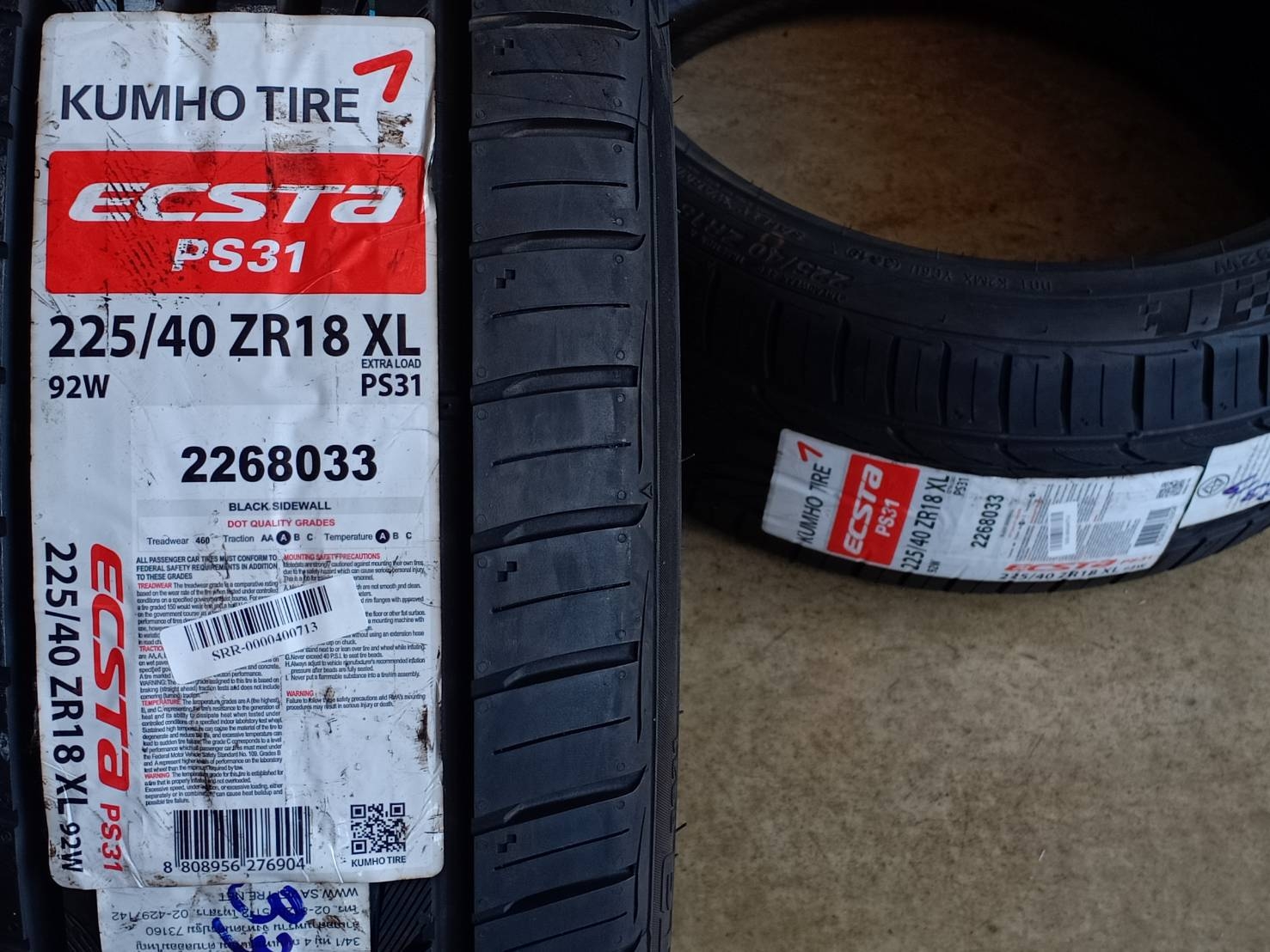 KUMHO 225/40ZR18 ECSTA PS31 92W XL MADE IN VIETNAM