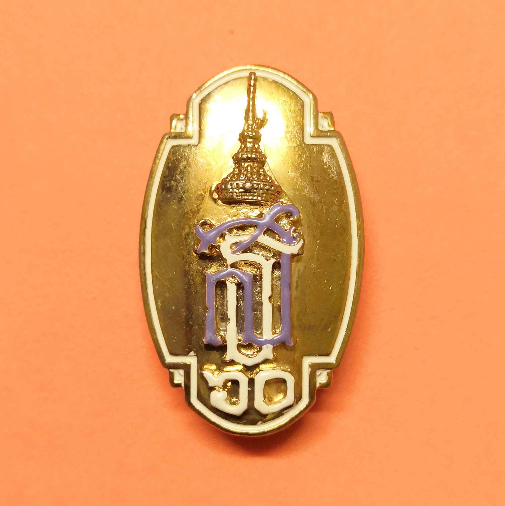เข็มกลัดที่ระลึก ฉลองพระชนมายุ 60 พรรษา สมเด็จพระเทพรัตนราชสุดาฯ พศ 2558 โดยสำนักนายกรัฐมนตรี เข็มชุบทองลงยา สูง 3.5 เซน