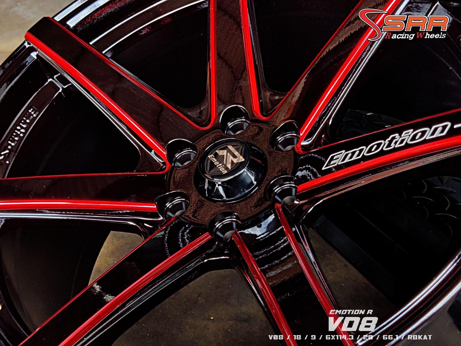EMOTION-R : V08 18X9 6X114.3 20 RBKAT (ดำกลึงแดง)