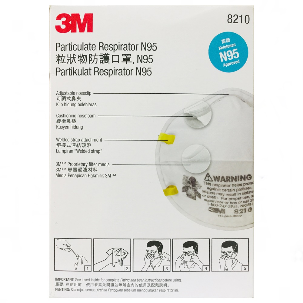 3M 8210 หน้ากากป้องกันฝุ่นละอองมาตรฐาน N95 (20ชิ้น)