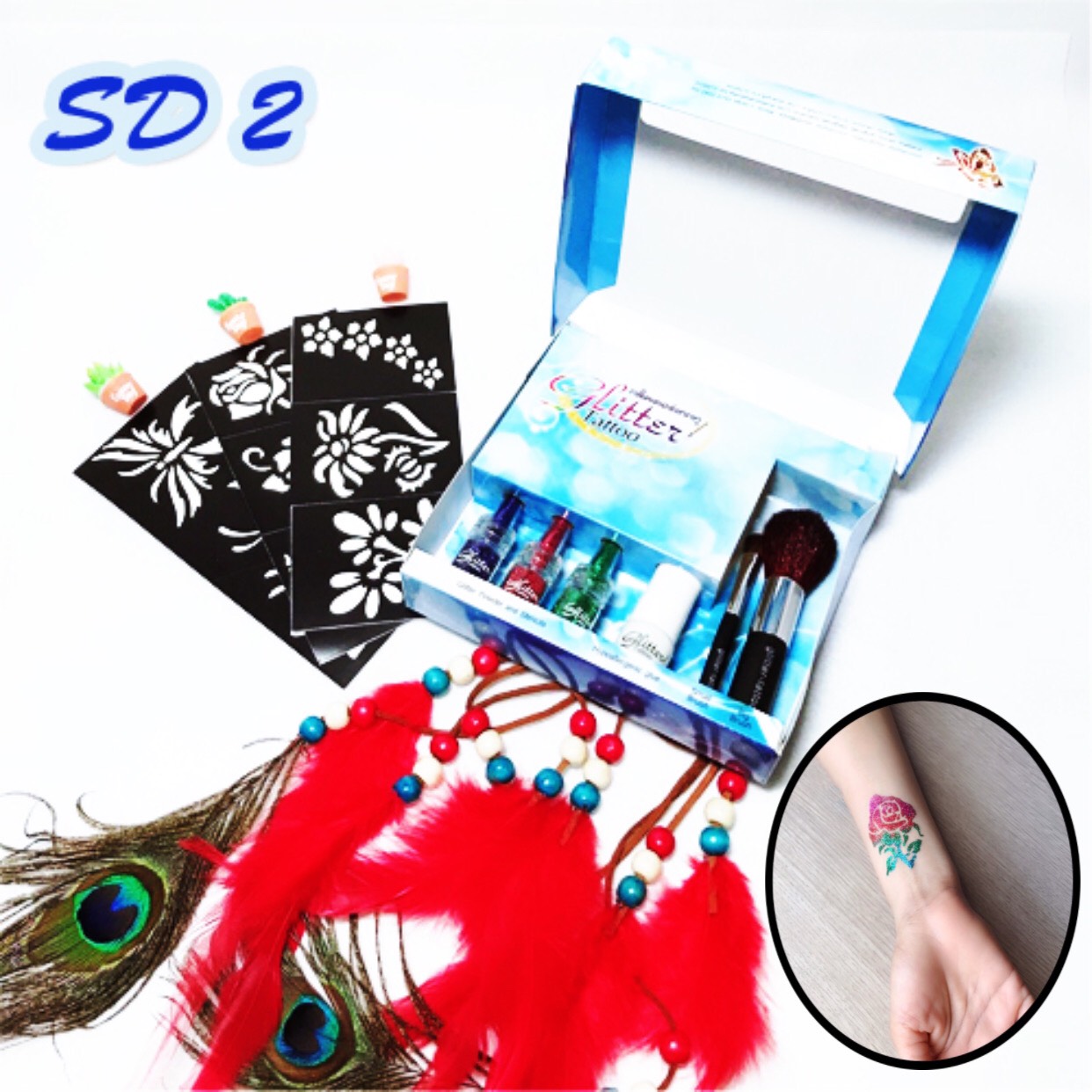 เพ้นท์กากเพชร กลิตเตอร์ glittertattoo เพ้นท์หน้ากากเพชร ปาร์ตี้ SD2