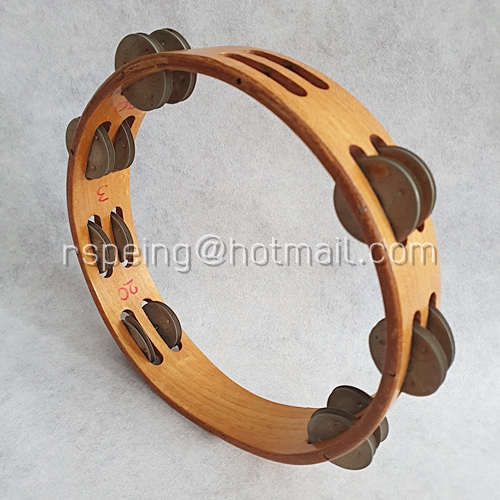 แทมบูรินไม้เก่า ฉิ่งคู่อย่างดี เคลือบกันน้ำ Tambourine
