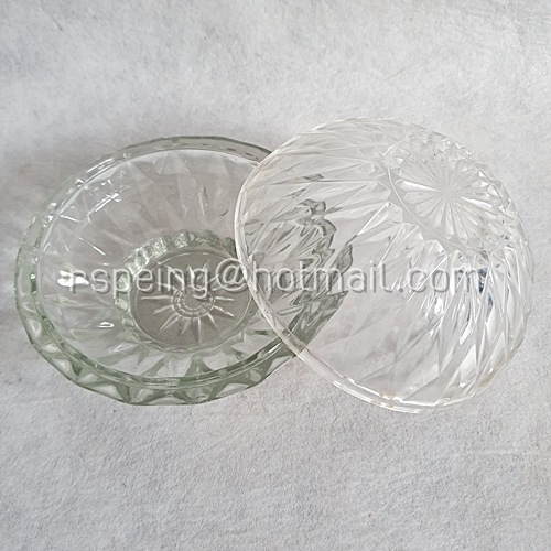 ชามแก้วใสและฝาปิดวินเทจ ลายเพชร อย่างหนา ชุดที่ 2