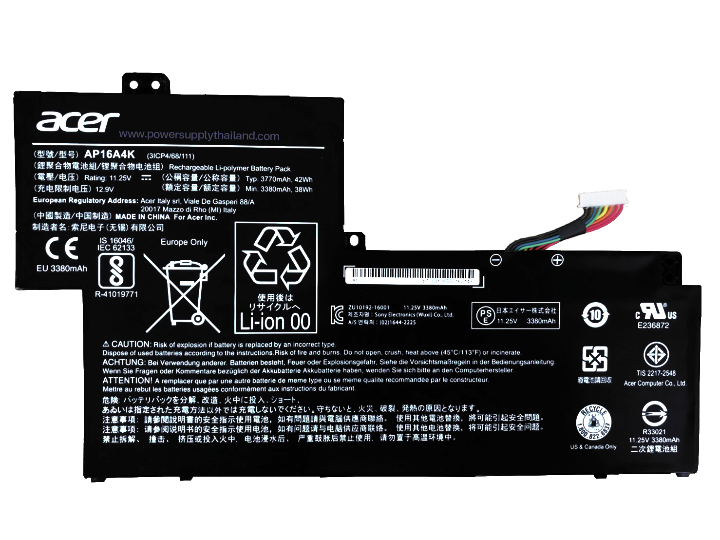 Battery ACER CLOUDBOOK AO1-132 ตรงรุ่น AP16A4K แบตเตอรี่ ACER CLOUDBOOK AO1-132 ,ACER SWIFT 1 SF113 ราคา พิเศษ 42Whr ตรงรุ่น
