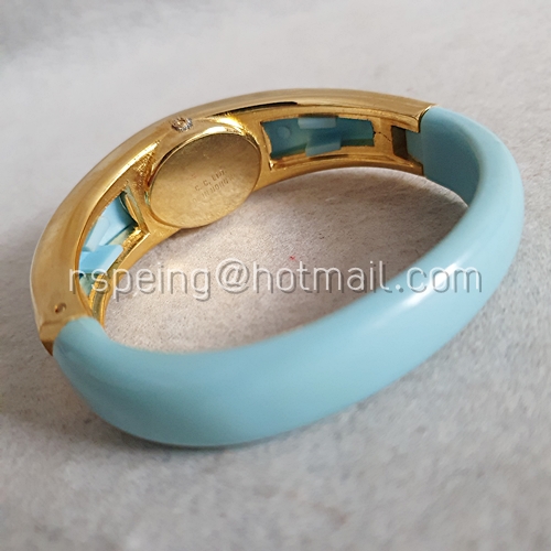 กำไลนาฬิกา ลายดอกไม้สีฟ้า-เขียว ขอบสีทอง