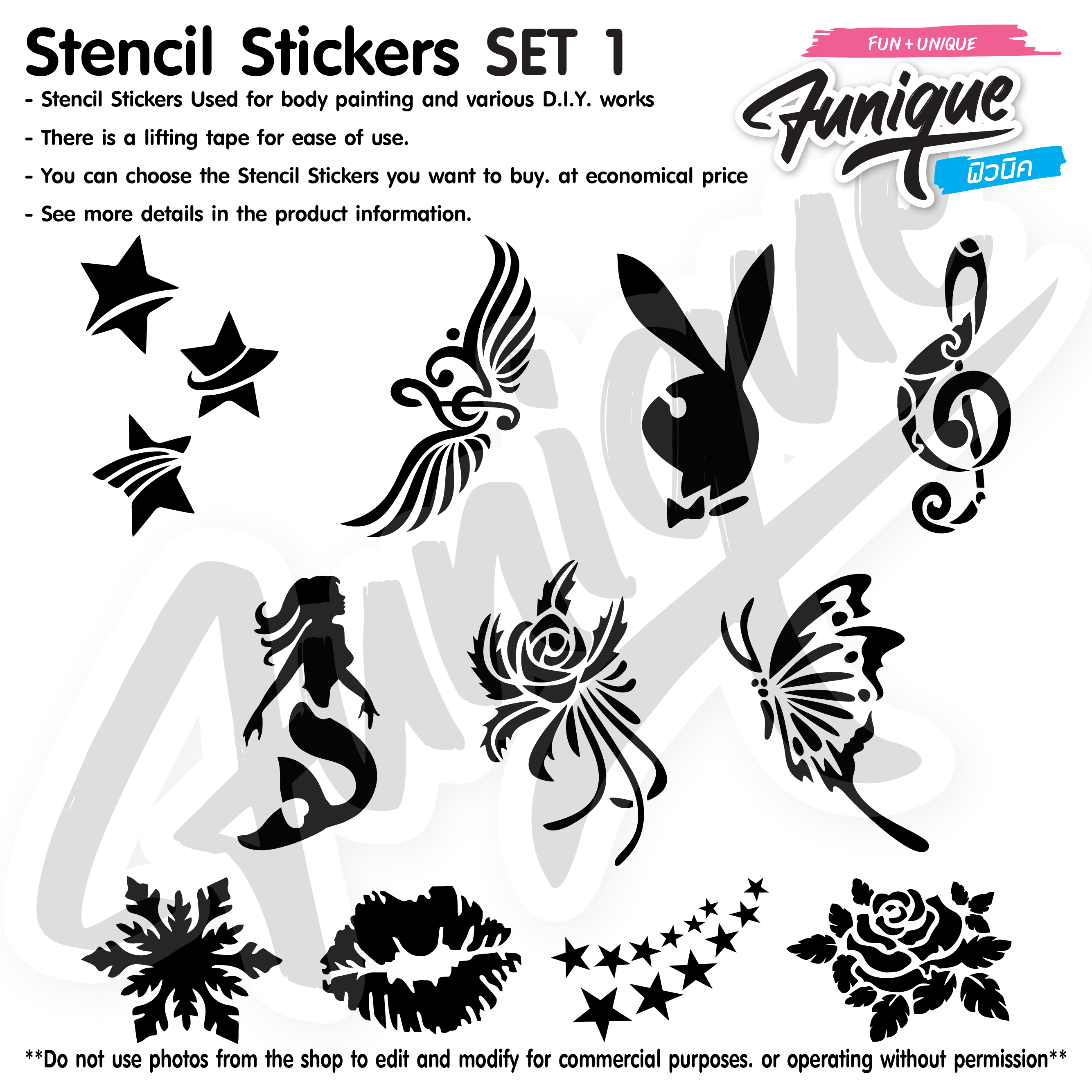SET 1 Stencil บล็อกสติกเกอร์ รอยสักกากเพชร เพ้นท์กากเพชร กลิตเตอร์ Funique สติ๊กเกอร์ แบบลาย DIY งานประดิษฐ์