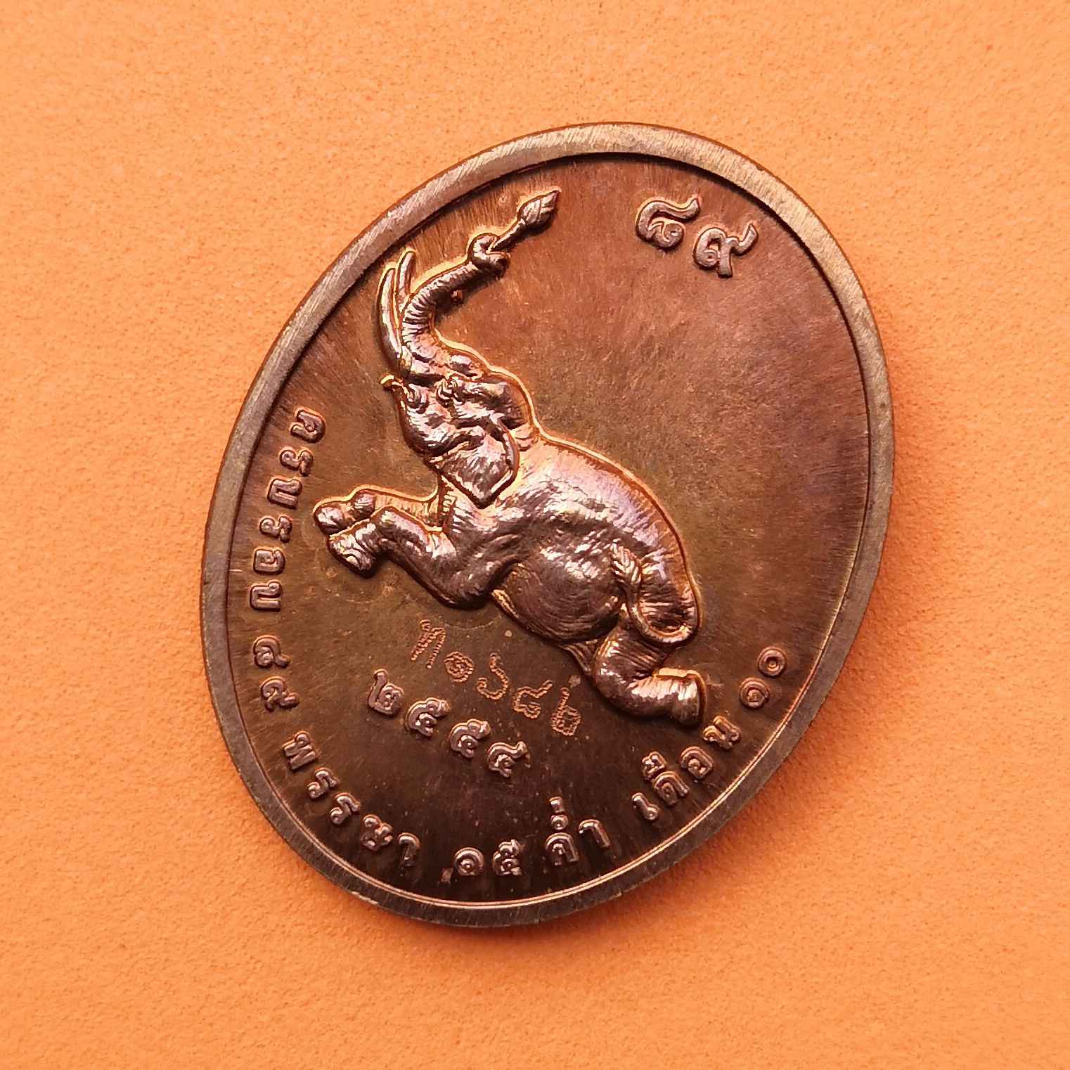 เหรียญช้างหมอบ ครบรอบ 89 พรรษา หลวงปู่ลี กุสลธโร วัดป่าภูผาแดง อุดรธานี ปี 2554 เนื้อทองแดง สูง 3.2 เซน