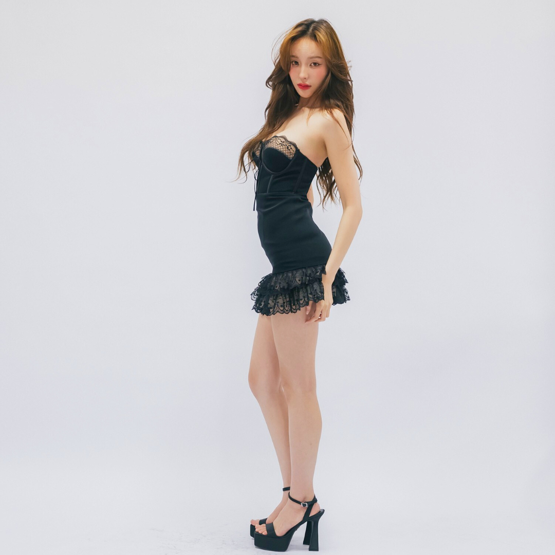 Lism D-106 Corset Lace Ruffle Mini Dress ชุดเดรสเกาะอก