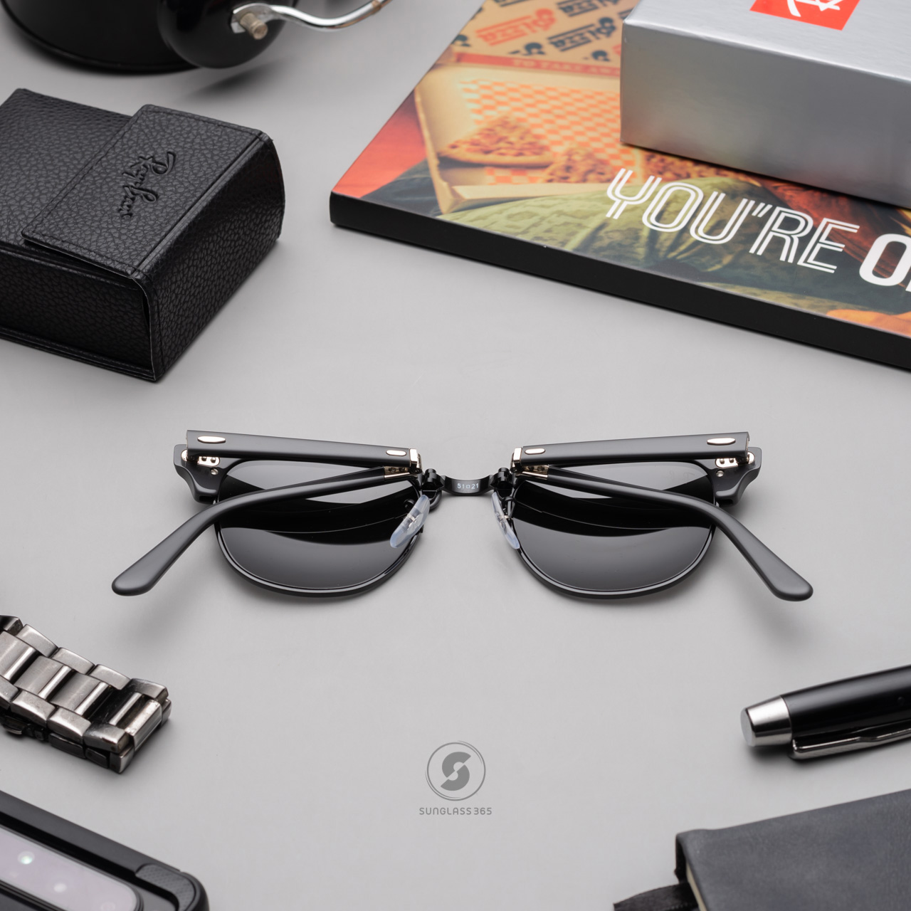RayBan RB2176 1367B1 Clubmaster Folding Grey on Black