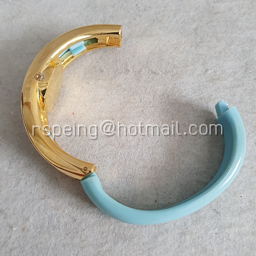 กำไลนาฬิกา ลายดอกไม้สีฟ้า-เขียว ขอบสีทอง