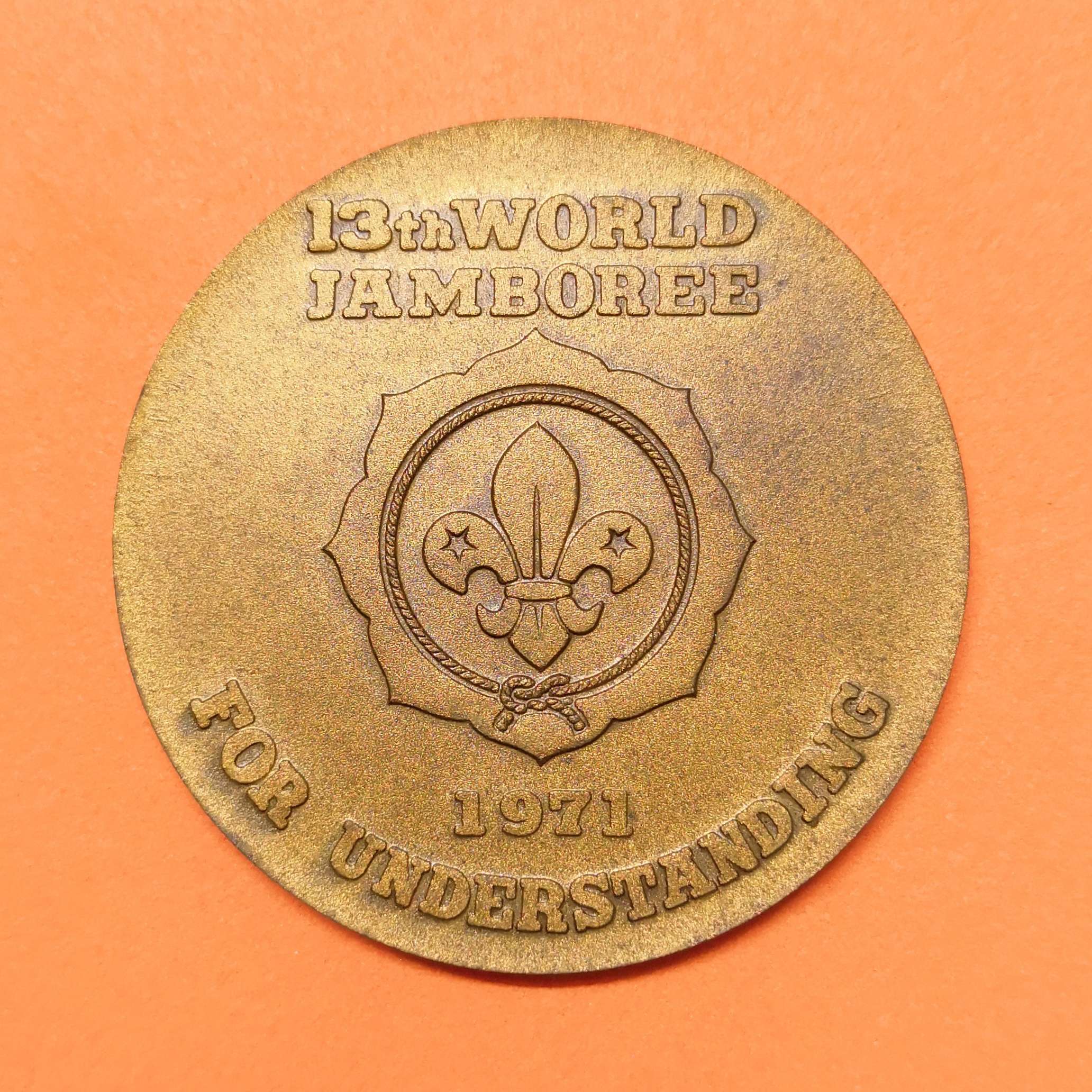 เหรียญที่ระลึก งานชุมนุมลูกเสือโลก ครั้งที่ 13 ประเทศญี่ปุ่น ปี 1971, 13th WORLD JAMBOREE FOR UNDERSTANDING 1971 เนื้อทองแดง ขนาด 3.8 เซน