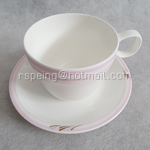 ชุดแก้วชากาแฟ และจานรองแก้ว Noritake ลายแถบสีชมพู สายการบินญี่ป่น (JAL)