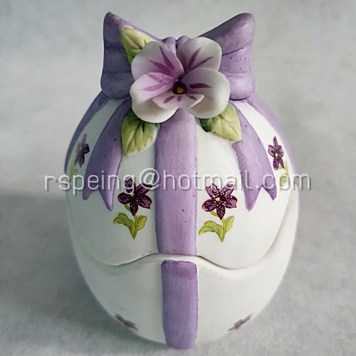 กระปุกเซรามิครูปไข่ Geo Z Lefton ลายดอกไม้โบว์สีม่วง
