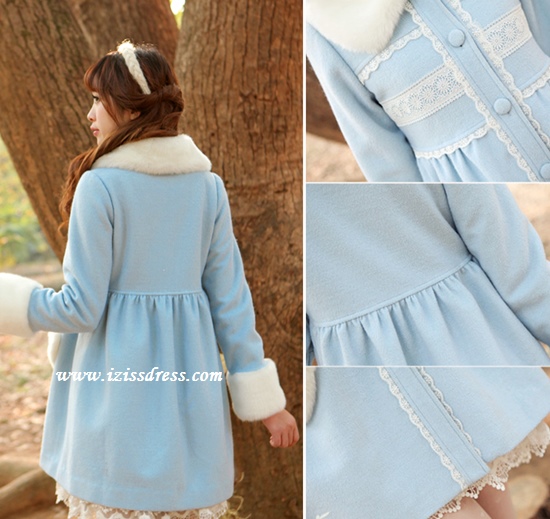 **พรีออเดอร์**โค้ทเสื้อกันหนาวสีฟ้า ดีเทลตกแต่งผ้าลูกไม้ พร้อมขนเฟอร์สีขาวที่คอ แขน และกระเป๋ารูปหัวใจ สวยคุณภาพดีเหมือนแบบ แบรนด์แท้นำเข้าค่ะ