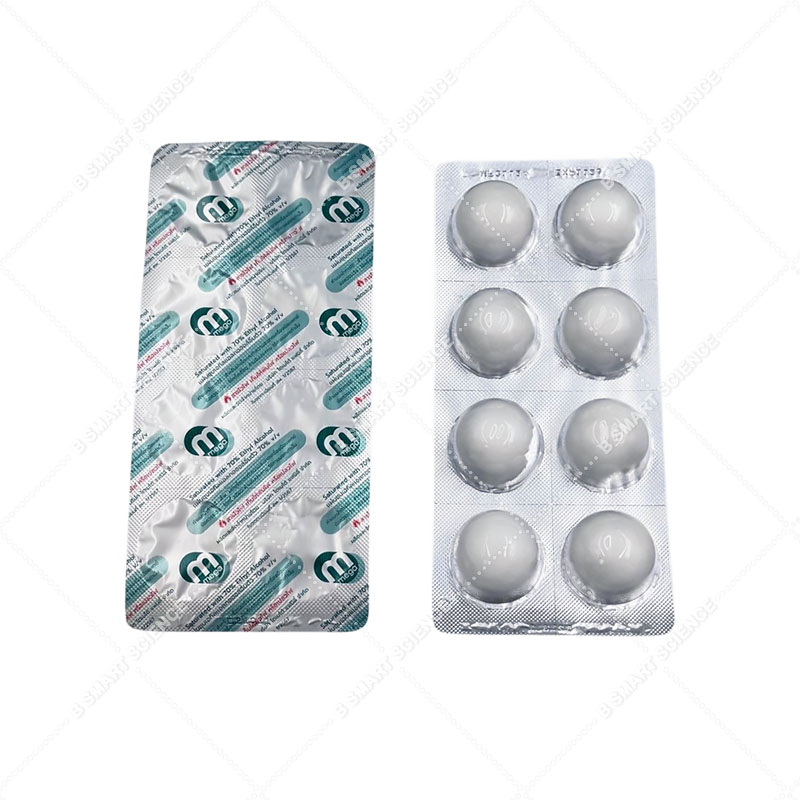 สำลีก้อนชุบแอลกอฮอล์70% 100 แผง/กล่อง (แผงละ 8 ก้อน)