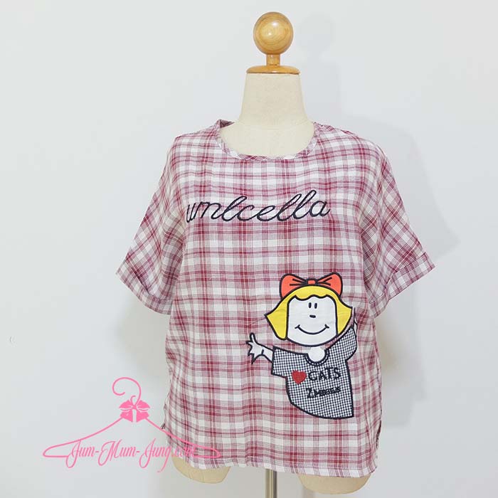 *อก44นิ้ว*เสื้อคนอ้วนผ้าทอลายสก๊อตสีแดง-ขาวปักลายเด็กผู้หญิง แขนในตัวพับปลายแขน ผ่าชายด้านข้าง สวยน่ารักมากๆค่ะ