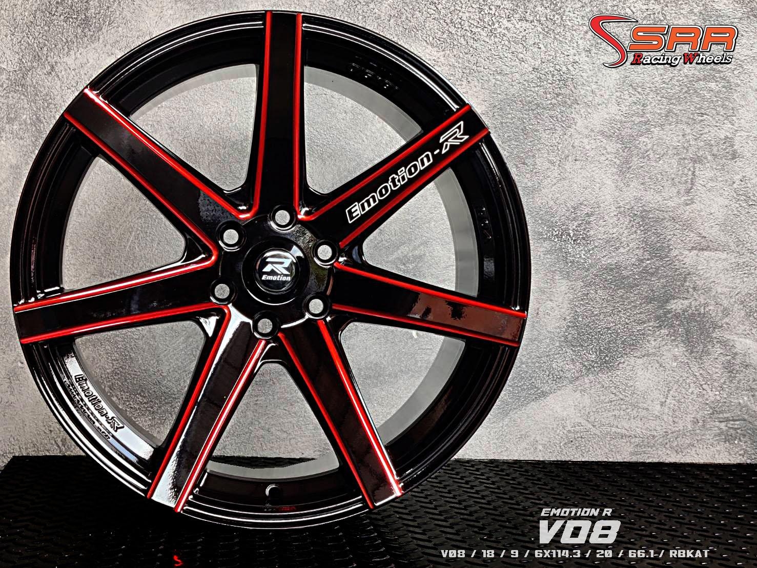 EMOTION-R : V08 18X9 6X114.3 20 RBKAT (ดำกลึงแดง)
