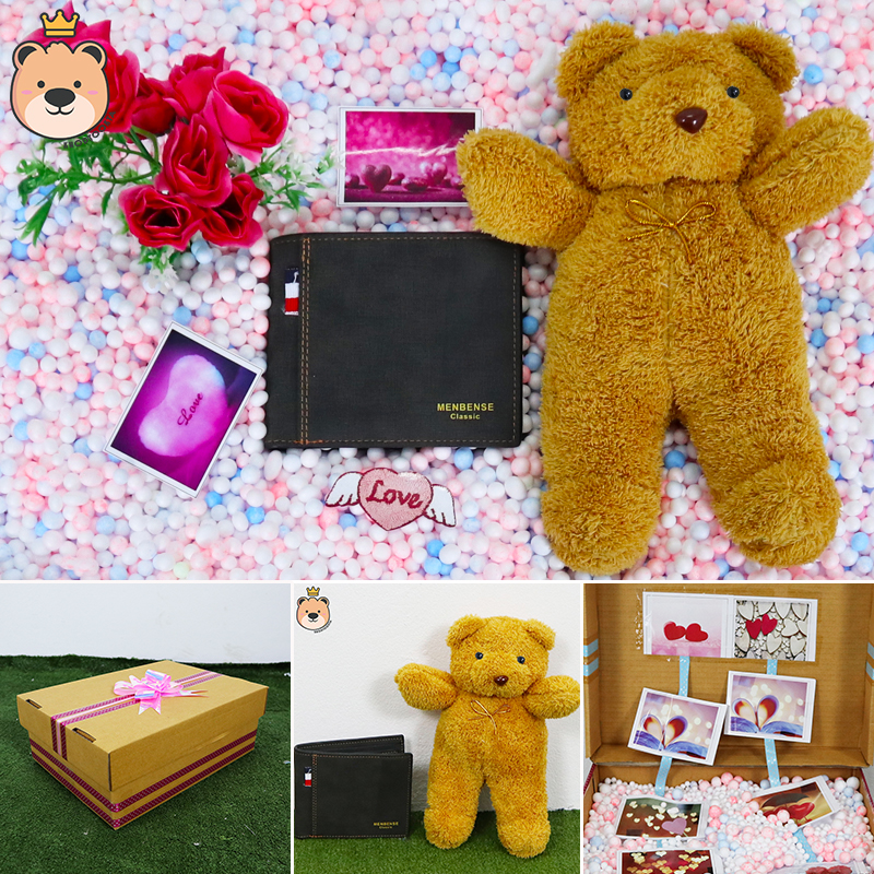 ของขวัญให้แฟนหนุ่ม ของขวัญผู้ชาย เซ็ตเซอร์ไพรส์อัดเม็ดโฟมเต็มกล่อง (หมียืนน้ำตาล+กระเป๋าตัง) ****ได้ของตามแบบที่ลูกค้าเลือก****