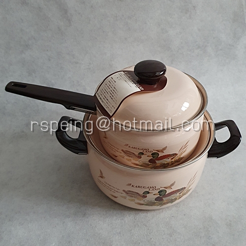 ชุดหม้ออีนาเมล 2 ใบ ลายนกเป็ดน้ำ Karugamo Land สีชมพูพาสเทล