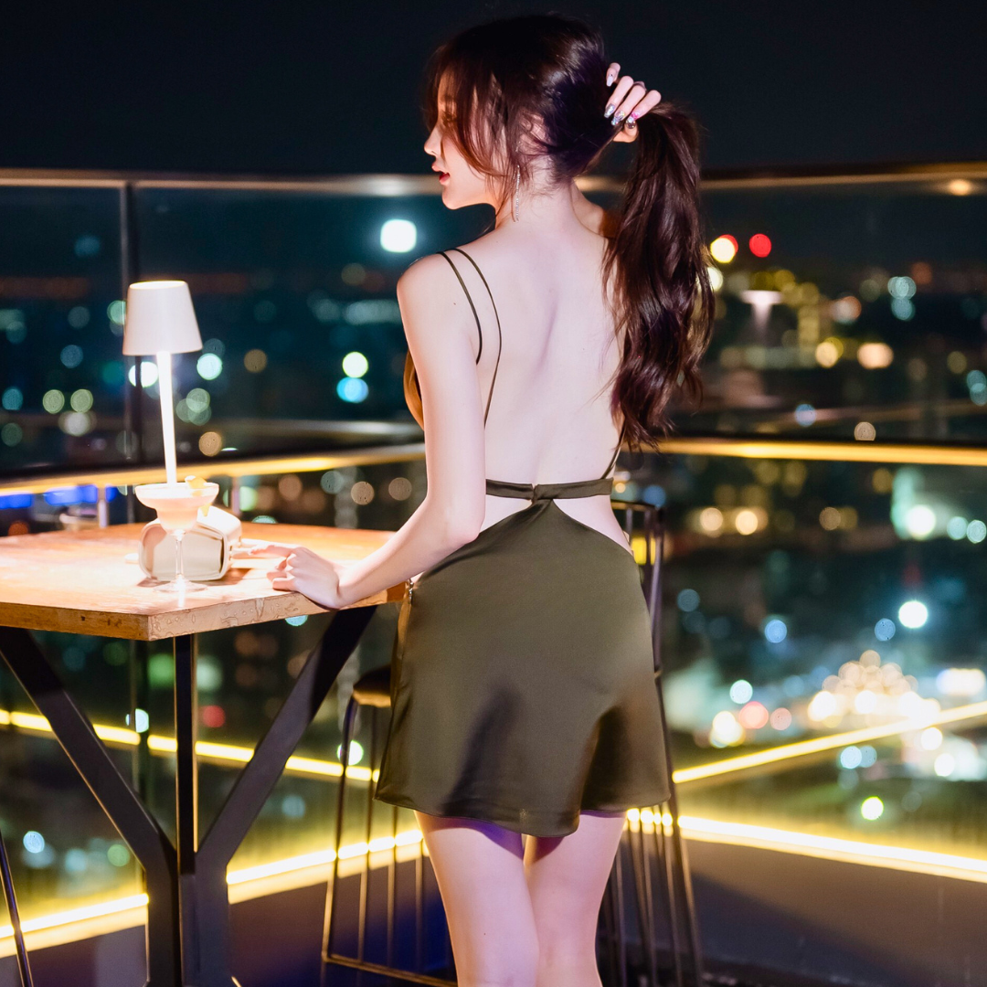 Lism D-090 Midnight Cutout Satin Dress ชุดเดรสซาติน