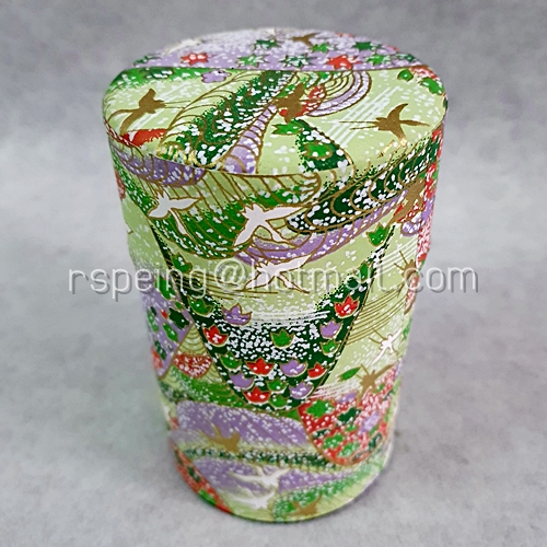 กระป๋องใส่ใบชา Japanese Green Tea ลายญี่ปุ่นสีเขียวแดง