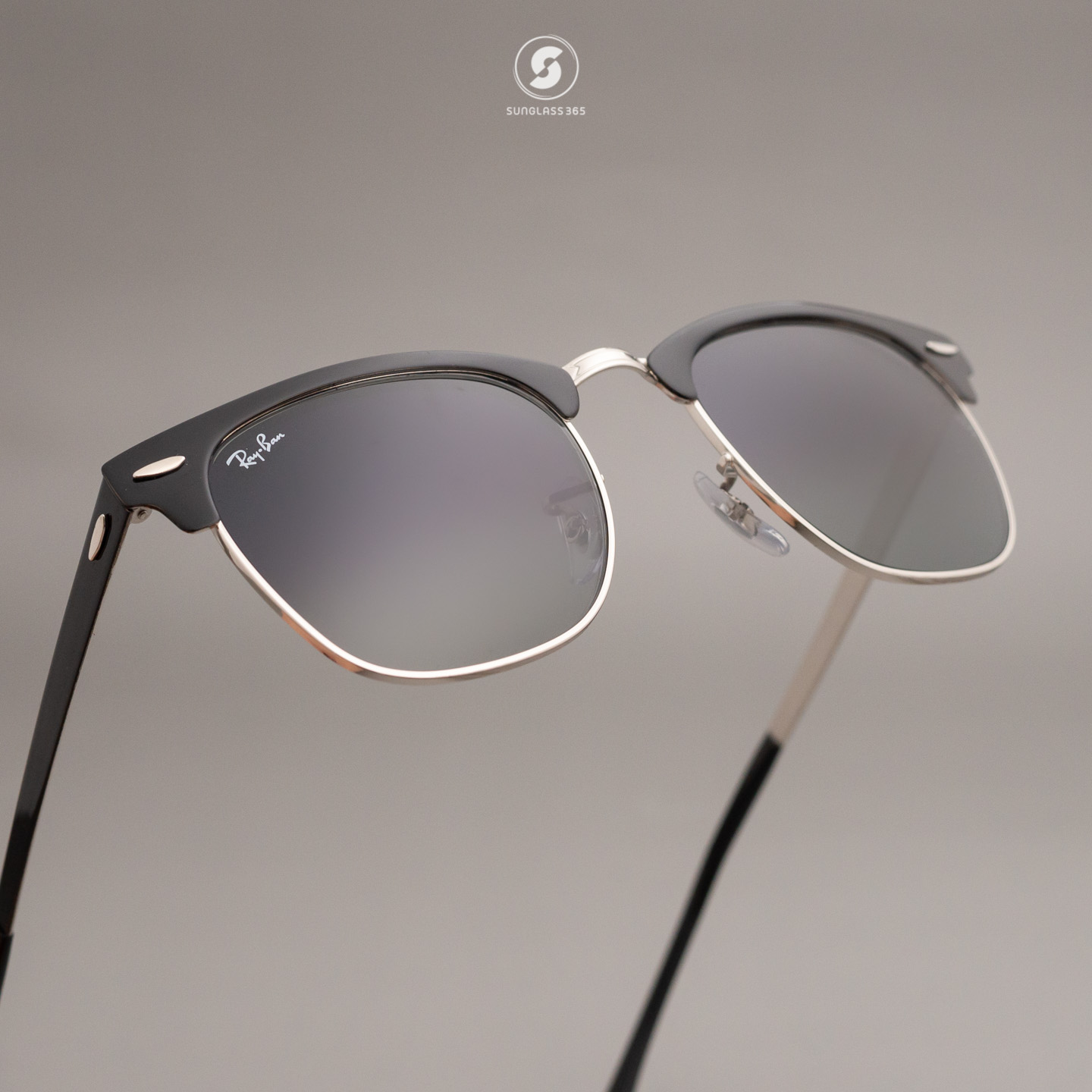 Ray-Ban RB3716 900471 Clubmaster Metal Silver Top Black