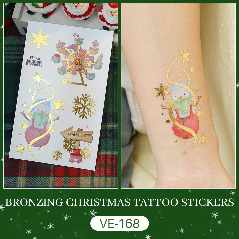 Tattoo Christmas แทททูคริสต์มาสประกายทอง สติ๊กทูคริสต์มาสขอบทอง