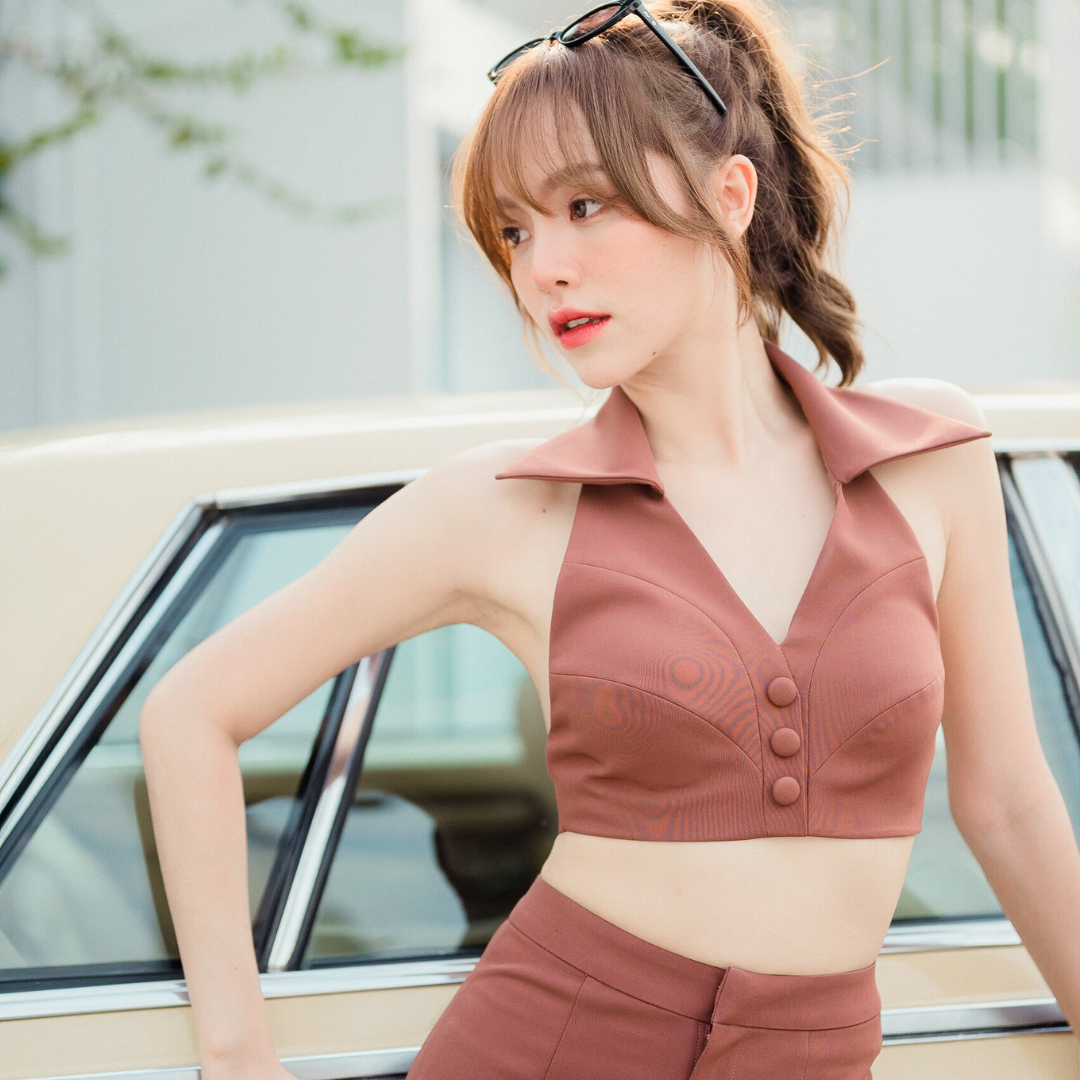 LISM S-045 Collar Crop Top เสื้อครอปคอปก