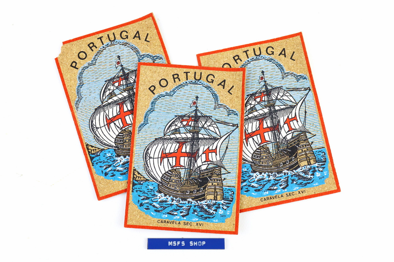 [Vintage] โปสการ์ดไม้คอร์ก ภาพเรือ Caravela Sec XVI - Portugal จำนวน 3 แผ่น