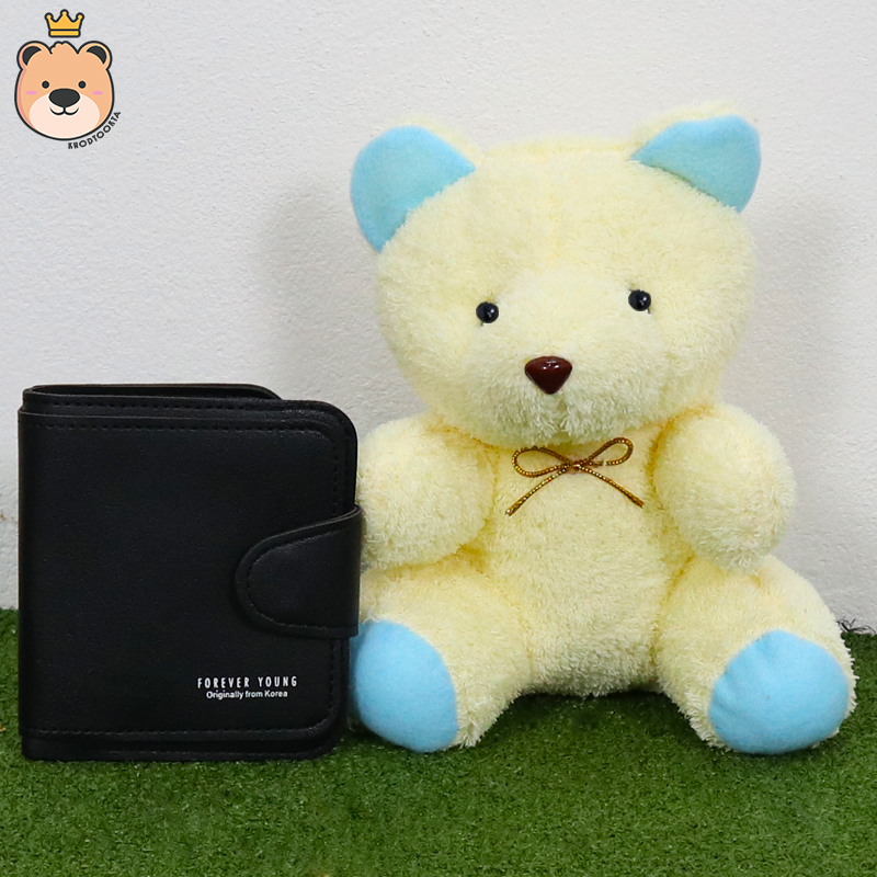 ของขวัญให้แฟนสาว ของขวัญผู้หญิง เม็ดโฟมเต็มกล่อง (กระเป๋าดำสั้น+ตุ๊กตาหมีนั่งขาวครีม) ของขวัญเซอร์ไพรส์