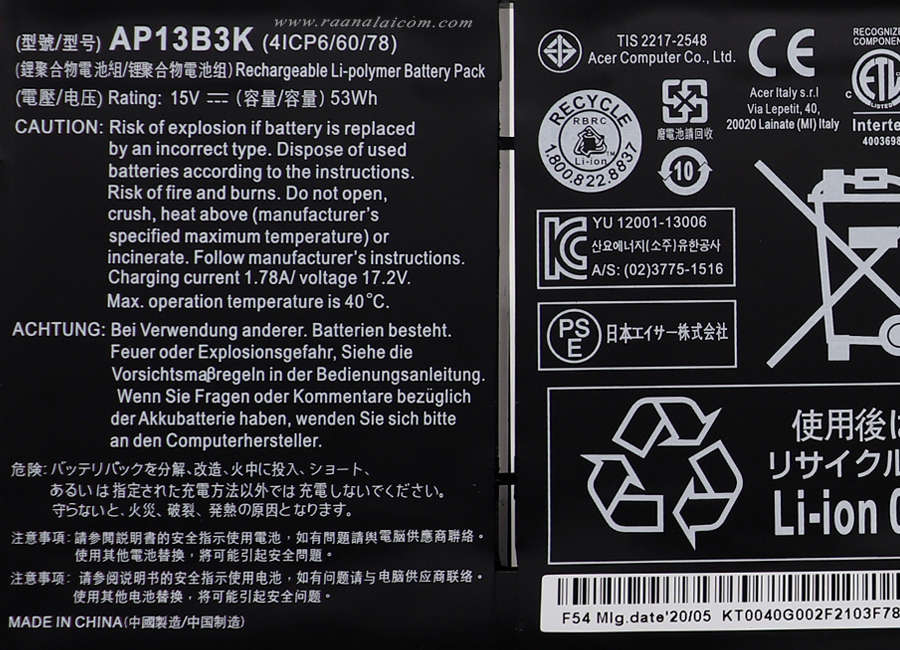 Battery Acer V5-573G V5-573 Original ลดราคาพิเศษ AP13B3K แบตเตอรี่โน๊ตบุ๊ค Acer V5-573G V5-573 ตรงรุ่น