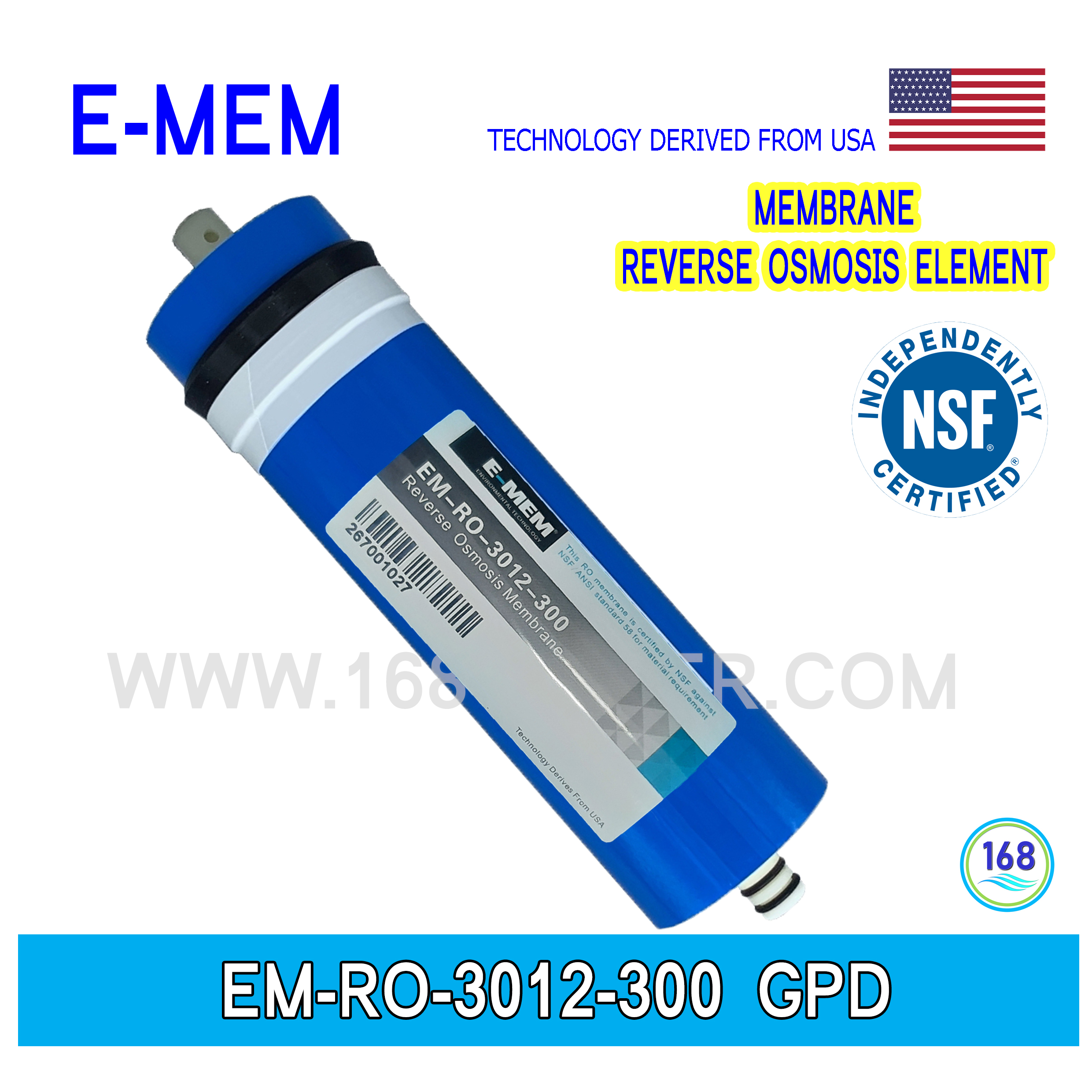 ไส้กรองน้ำ RO Membrane RO-3012-300 GPD (E-MEM)