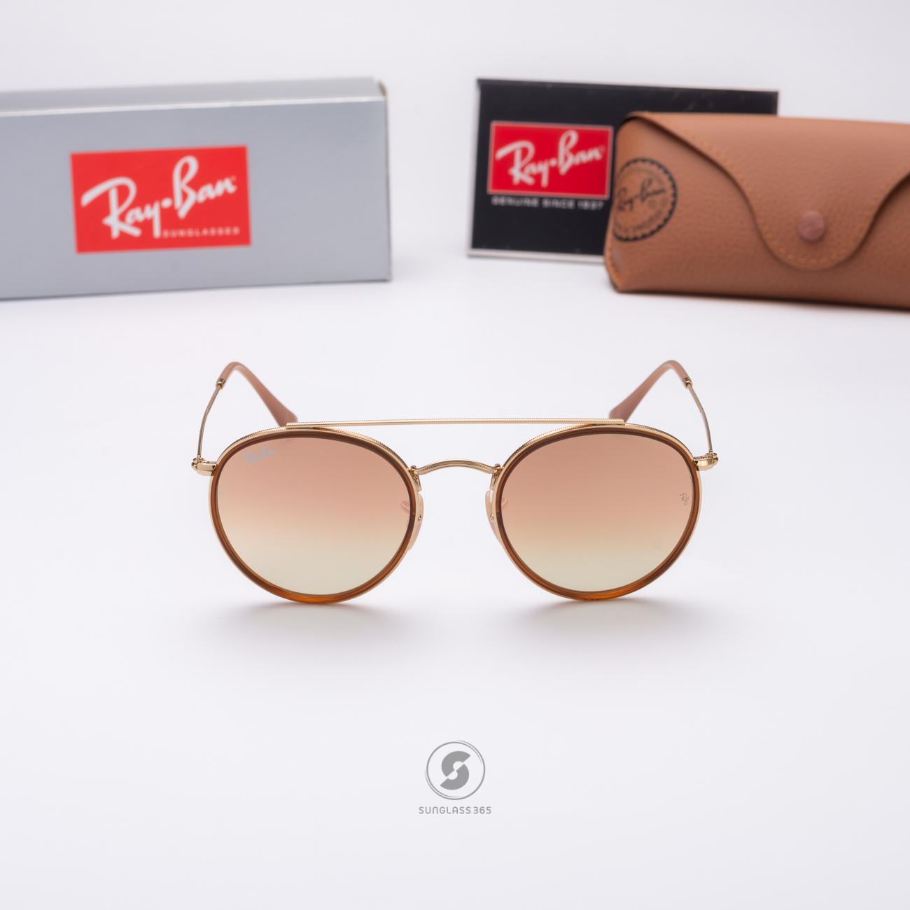 Ray-Ban RB3647N 001/7O Round Double Bridge Gradient Mirror Pink