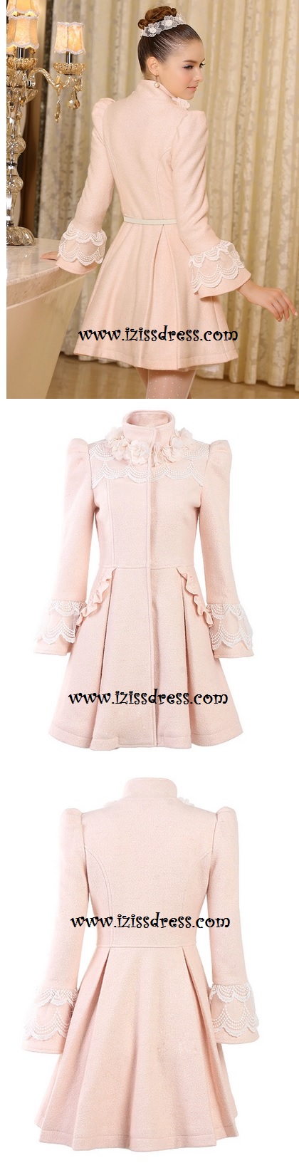 ***พรีออเดอร์***เสื้อโค้ท เสื้อกันหนาวสีชมพูอมส้ม คอตั้งผ่าหน้าติดกระดุมซ่อน ช่วงคอแต่งผ้าลูกไม้ผสมดอกไม้ผ้าชีฟอง ปลายแขนทรงกระดิ่ง ด้านข้างลำตัวติดแถบระบายที่กระเป๋าทั้ง 2 ข้าง สวยเหมือนแบบแบรนด์แท้ 100%