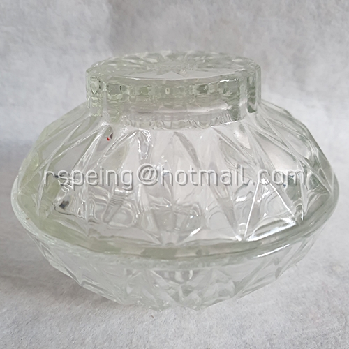 ชามแก้วใสและฝาปิดวินเทจ ลายเพชร อย่างหนา ชุดที่ 1