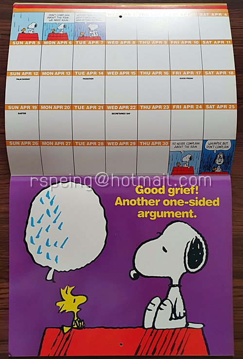 ปฏิทินแขวน Snoopy 1987 (2530) Month by Month