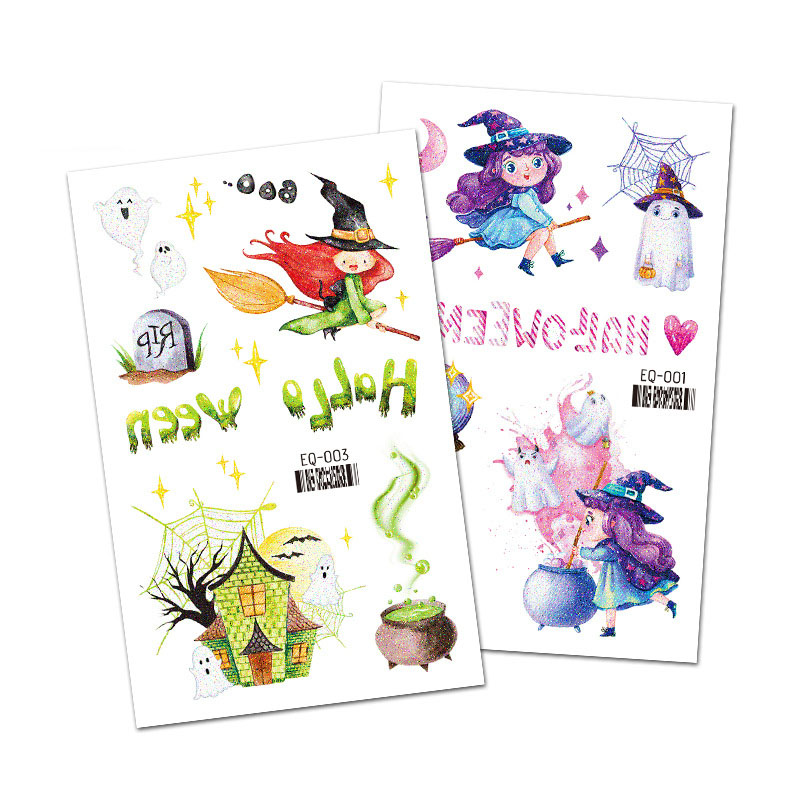 Tattoo Halloween แทททูกลิตเตอร์ลายฮาโลวีน สติ๊กทูลายแม่มด ผีน้อย ฟักทองฮาโลวีน
