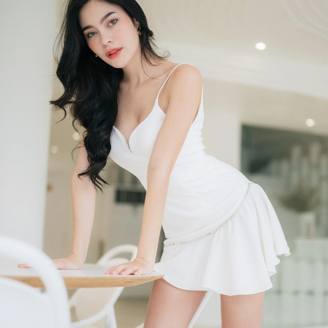 Lism D-066 Side Ruffle Spaghetti Strap Dress ชุดเดรสสายเดี่ยว