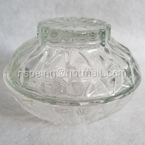 ชามแก้วใสและฝาปิดวินเทจ ลายเพชร อย่างหนา ชุดที่ 2