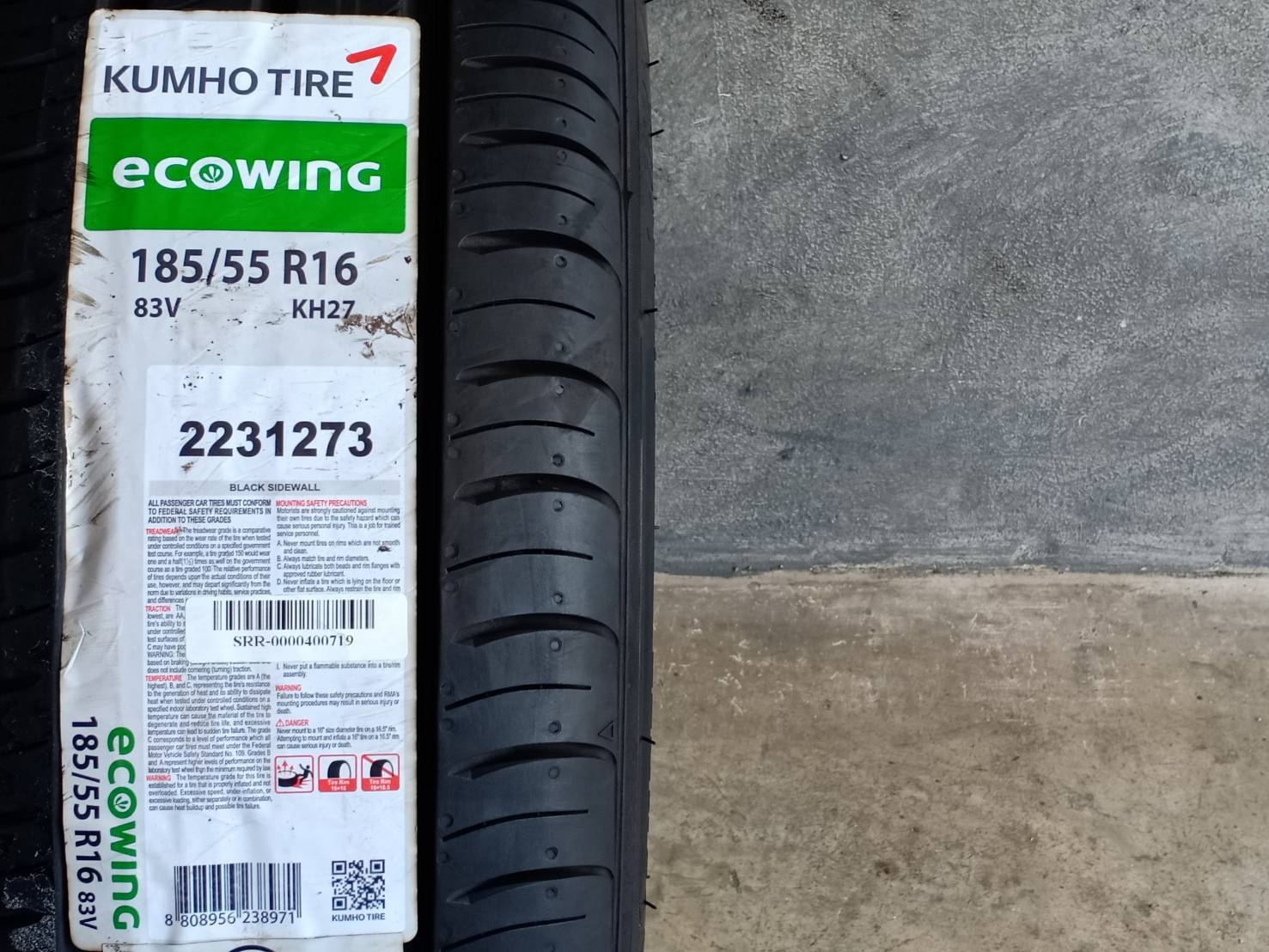 KUMHO 185/55R16 ECOWING KH27 83V MADE IN VIETNAM
