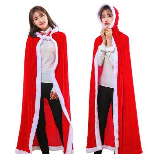 ผ้าคลุมคริสต์มาสยาวมีฮูด ผ้าคลุมสีแดง ผ้าคลุมซานตาครอสชายหญิง