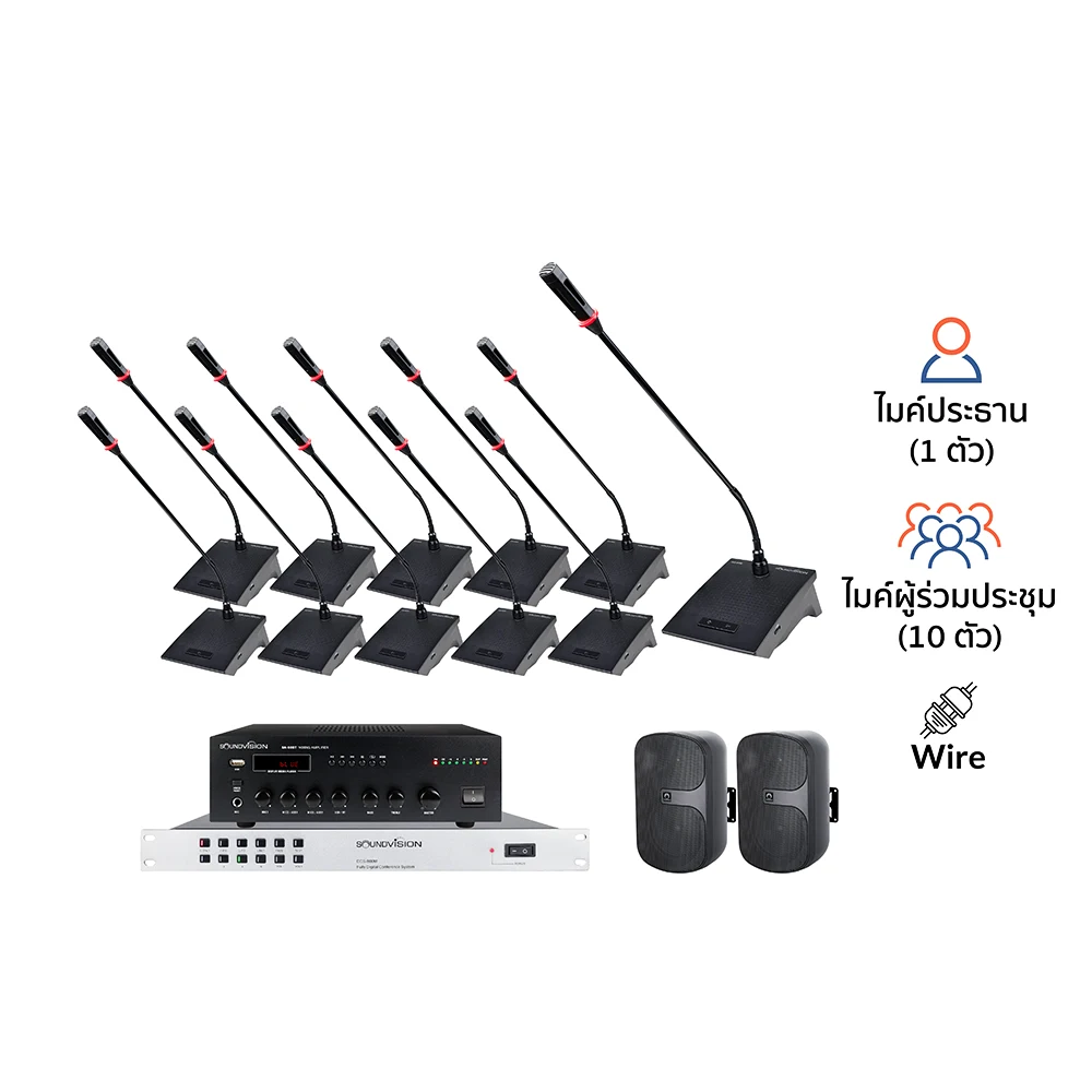 SOUNDVISION DCS-800 ชุดไมค์ประชุมดิจิตอล 11 ท่าน พร้อมมิกเซอร์แอมป์ 60 วัตต์ และลำโพงติดผนัง 6.5 นิ้ว