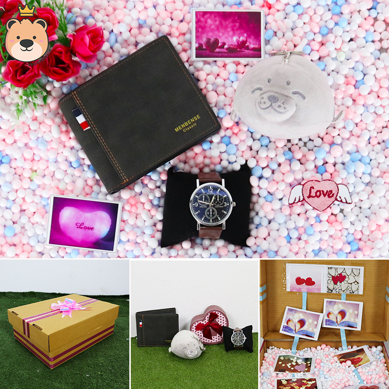 ของขวัญให้แฟนหนุ่ม ของขวัญผู้ชาย เซ็ตเซอร์ไพรส์อัดเม็ดโฟมเต็มกล่อง (กระเป๋าตัง+นาฬิกา+พวงกุญแจอุ๋งๆ) ****ได้ของตามแบบที่ลูกค้าเลือก****