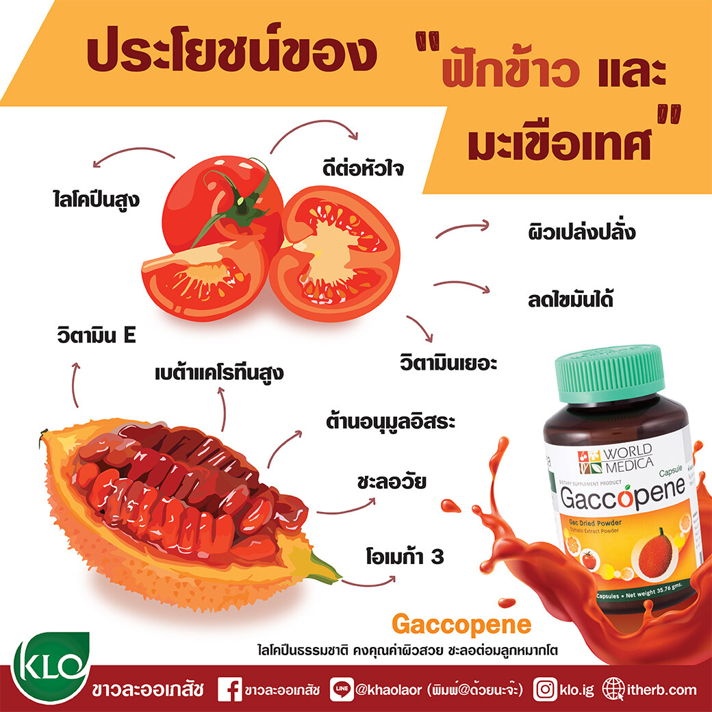 ขาวละออ แก๊กโคปีน ผงฟักข้าวผสมสารสกัดจากมะเขือเทศ 60 แคปซูล/ขวด